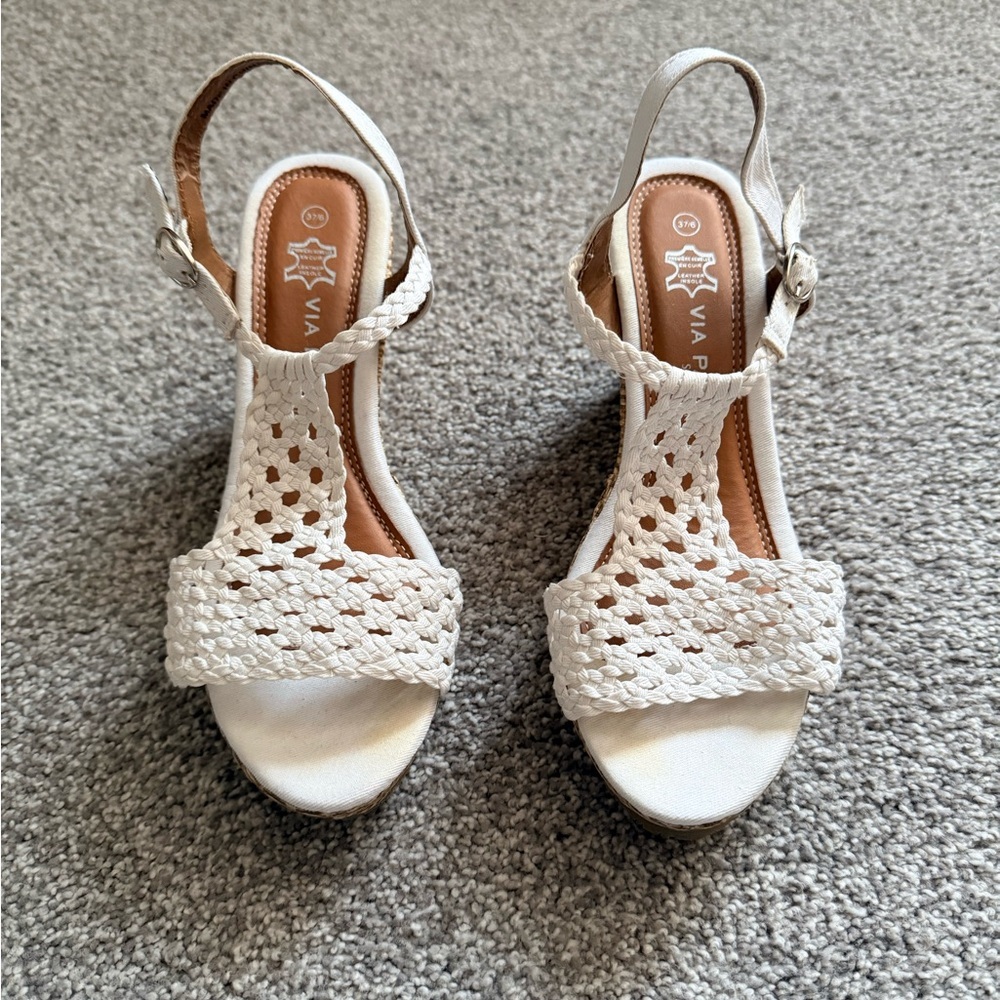 Women's Cream/White Woven Wedges